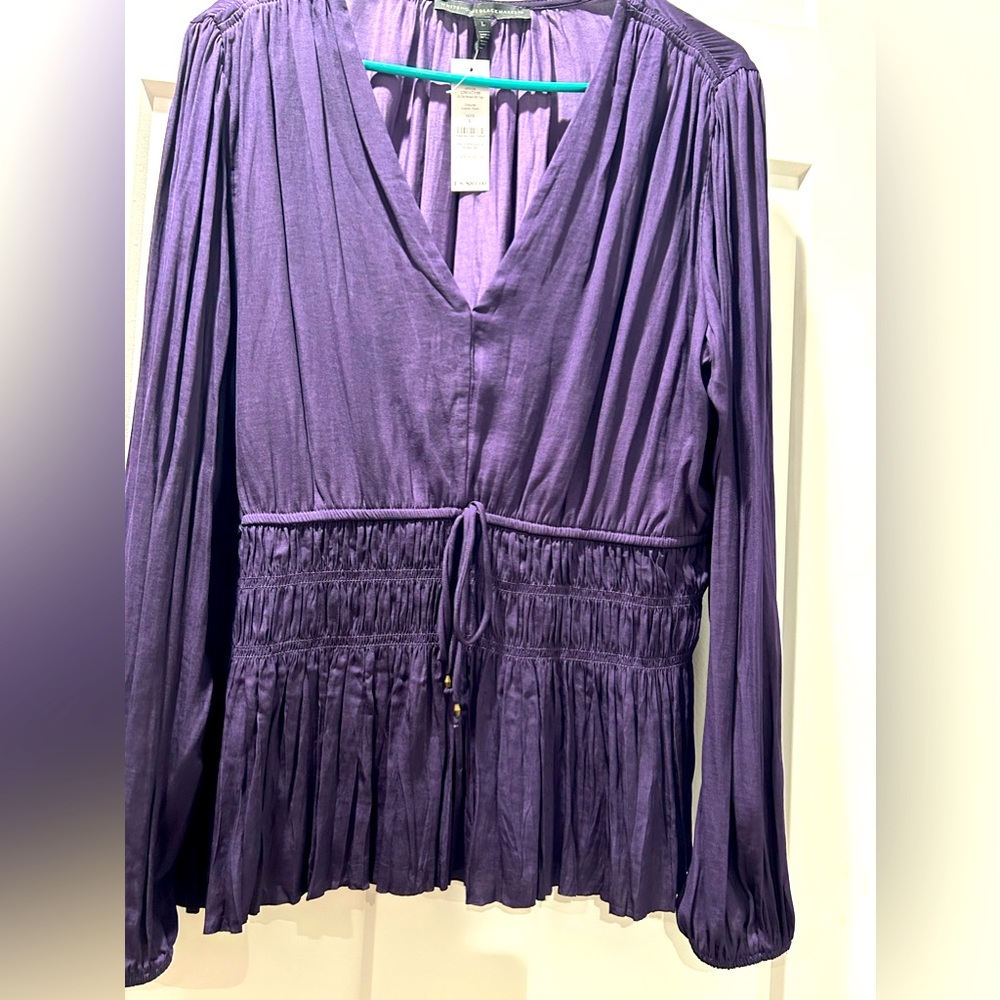 White House Black Market Deep V-Neck Purple Peplum Blouse